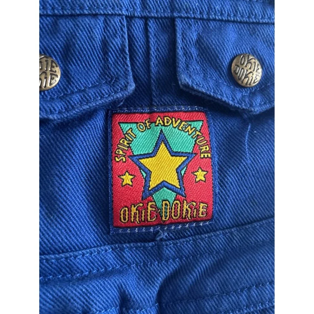 Vintage Okie Dokie 18 months  “Spirit of adventure” blue adjustable overall shor